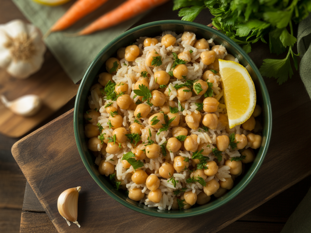 Atractiva Presentación de Arroz con Garbanzos